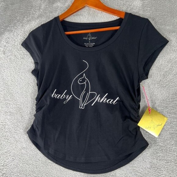Baby Phat Babydoll Tee Womens Large Black Ruched Sides Y2K Cyber 2000s - Picture 1 of 7